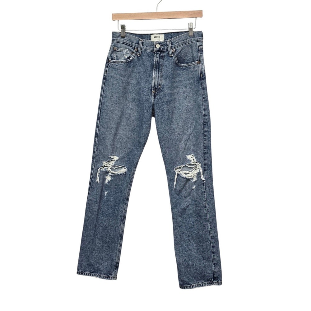 Agolde Mia High Rise Straight Leg Distressed Jeans Medium Wash Size 25